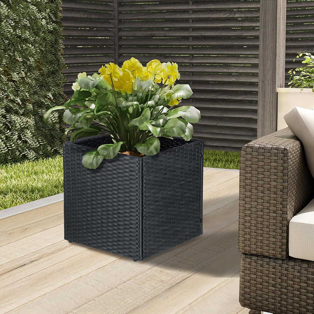 SUNNYPARK Large Square Planters - Set of 2 with Removable Liner for Indoor/Outdoor Use | All-Weather PE Rattan