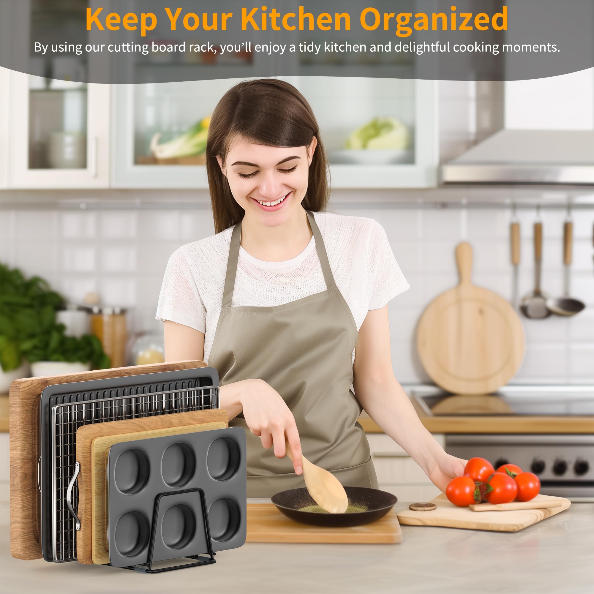 LAEMYFYRE Cutting Board Organizer Kitchen Organizer Rack for Cutting Board, Bakeware, and Cookie Sheet, 5-Slot Heavy-Duty Steel Cookware Holder,Rust-Resistant with Anti-Slip Feet (1, Small)