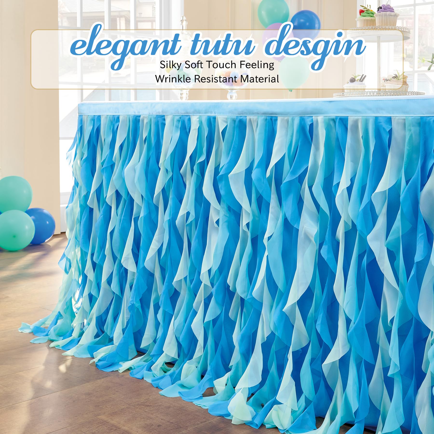 leegleri 14ft Tutu Table Skirt for 6/8ft Rectangle or Round Tables-Under The Sea Ocean Blue Baby Shark Themed Tutu Table Skirt for Baby Shower, Birthday Party,Gender Reveal