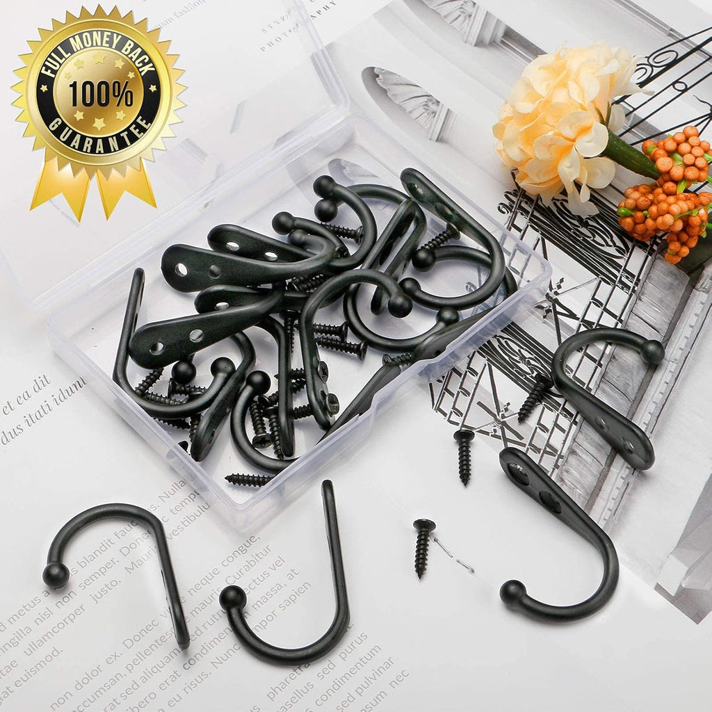 ZAYBOD Wall Mounted Coat Hooks - 15 Pcs Black Hanger Set with 30 Screws for Hats, Towels & Bags