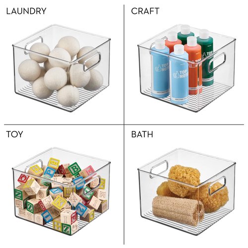 iDesign Fridge Bin with Handles, 2 Small and 2 Medium Bins, 4 Pack, Clear, Made in USA