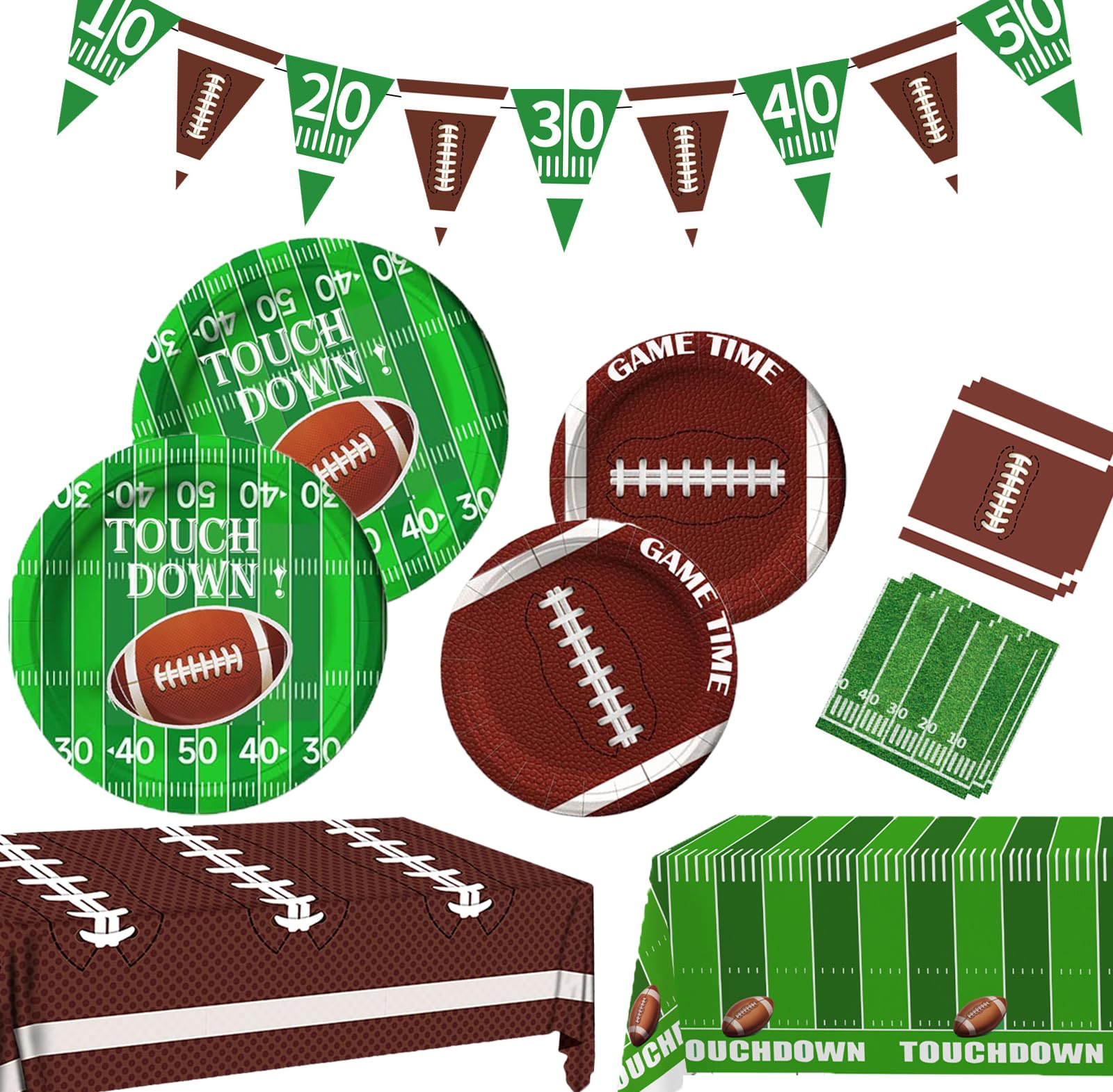 Football Party Decorations, Football Party Supplies Set Disposable Footballs Plates Tablecloth Napkins and Banner, Footballs Birthday Party Decorations