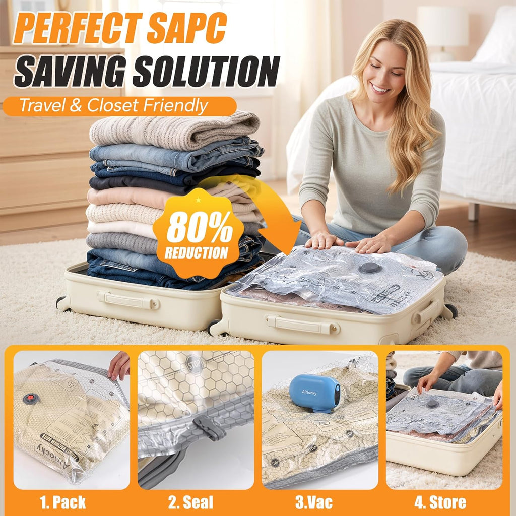 Travel Vacuum Storage Bags - 20 Pack Compression Bags with Portable Electric Pump | 80% Space Saver for Luggage