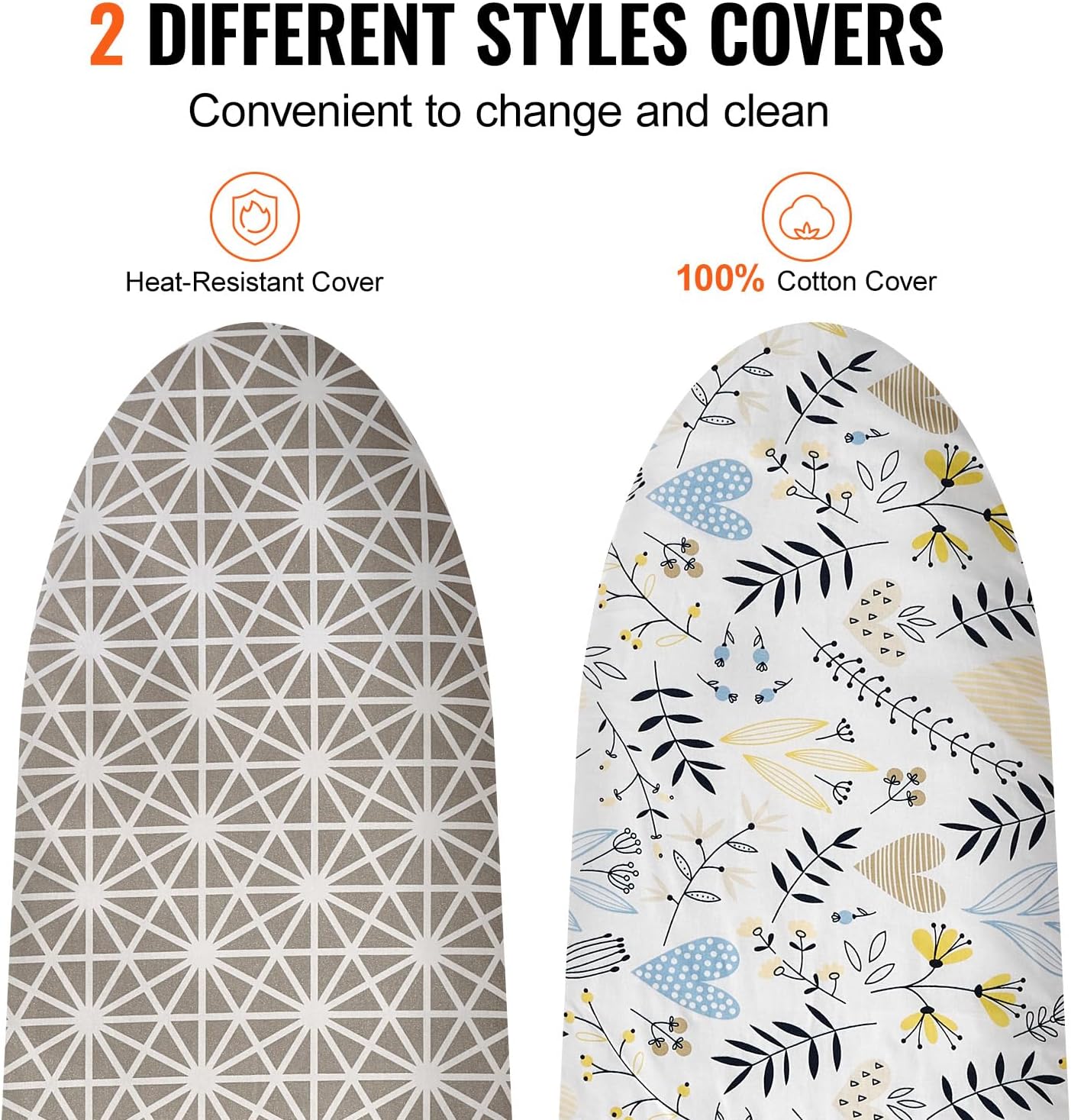 VEVOR Ironing Board - Large 43 x 13 Inch Surface | 7 Adjustable Heights & Heat Resistant Cover