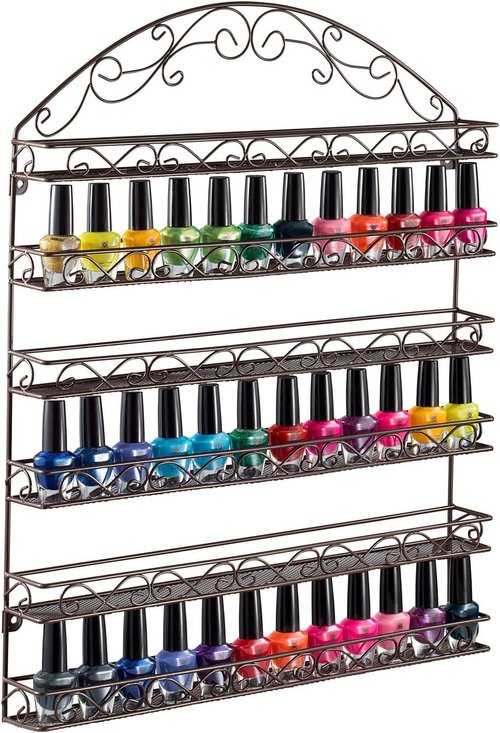 HOME IT Large Nail Polish Rack - Wall-Mounted Organizer Holds 102 Bottles | Unbreakable Metal Frame (Bronze)