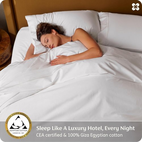 Bedsure 100% Giza Egyptian Cotton King Size Sheets - Silky Luxury Hotel Quality, 18-Inch Deep Pocket, White