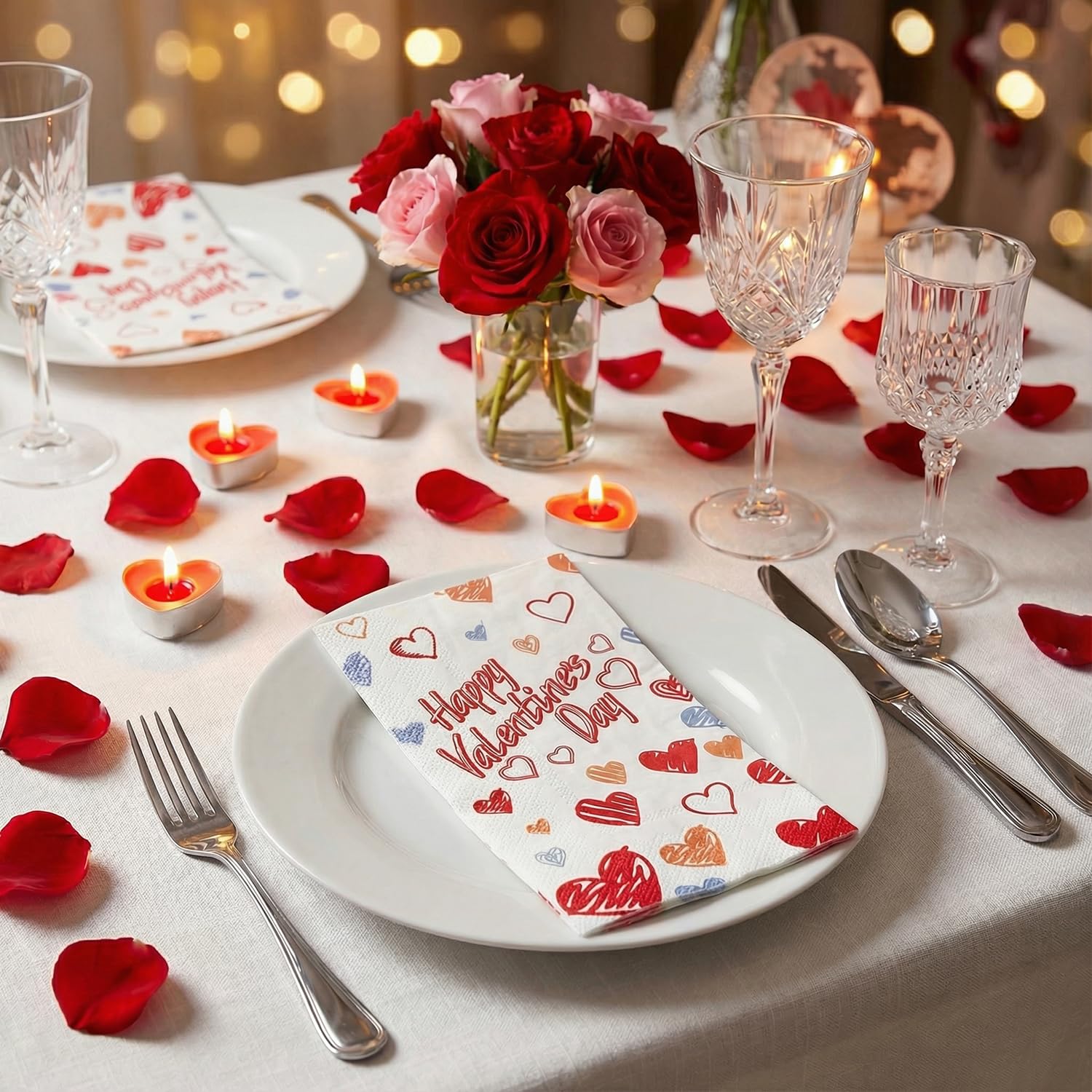 Happy Valentines Day Napkins Disposable Hand Towels for Bathroom,Graffiti Artist Red Heart Paper Napkins Guest Napkins for Valentines Day Party Decorations Supplies, 50 Pack (Valentine's)