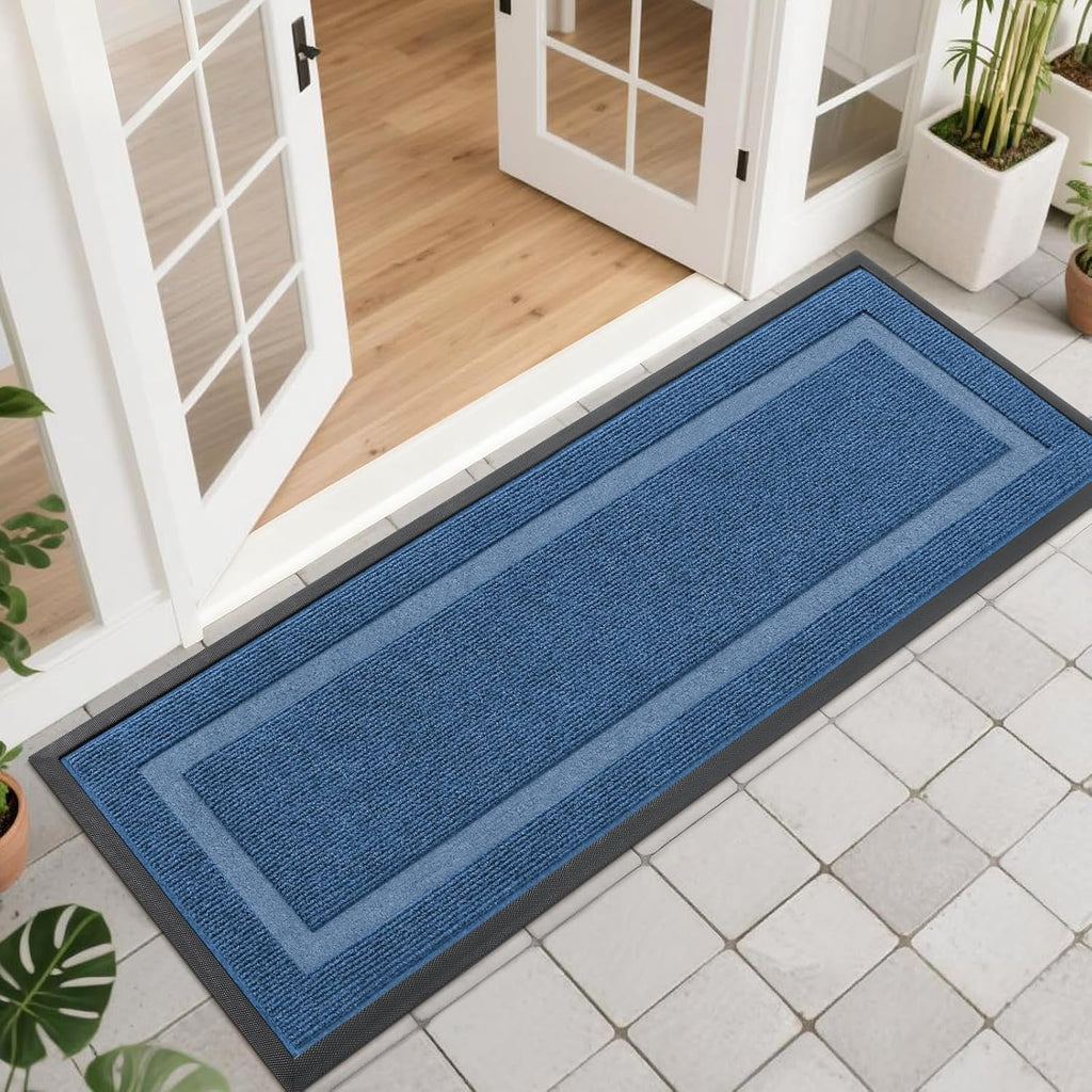 OLANLY Indoor Outdoor Front Door Mat - Waterproof All-Season Doormat, Easy Clean, 47x17, Light Blue