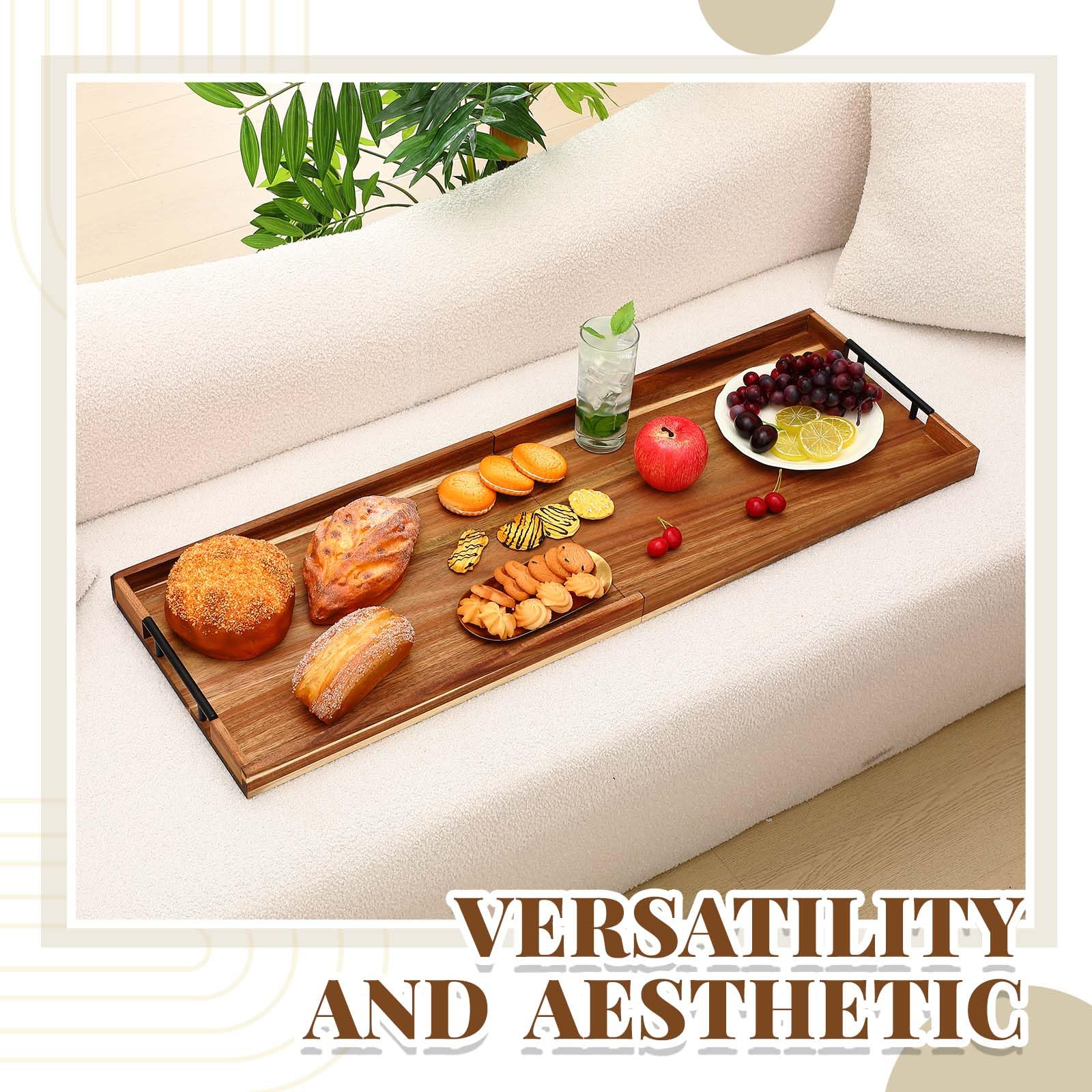 Teenyyou 36"x 12" Extra Large Ottoman Tray with Handle Acacia Wooden Charcuterie Board Serving Cheese Boards Tray Oversized Coffee Table Rectangle Supplies for Tea Kitchen Food Beverage Fruit Snack