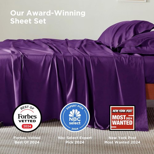 Bedsure Cooling Bed Sheets - Breathable Rayon from Bamboo, Soft & Silky | Full Size, Deep Pocket, Plum