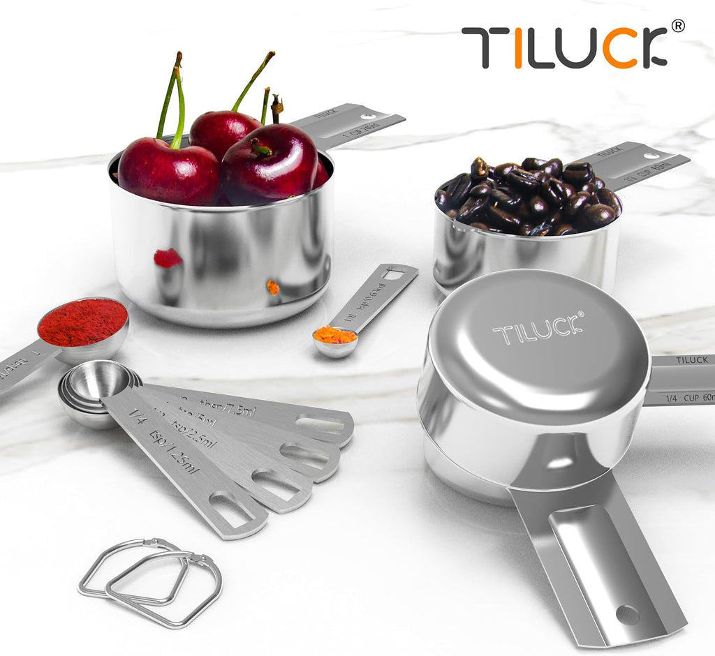 TILUCK Stainless Steel Measuring Cups & Spoons Set - Essential Kitchen Gadgets for Cooking & Baking (10 Pieces)