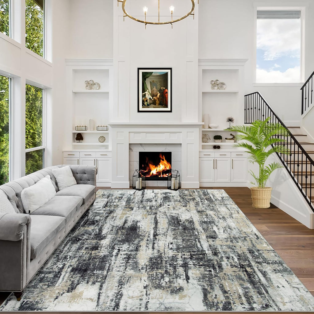 Skiennix 8x10 Area Rug - Washable Modern Abstract Design | Soft Anti-Skid Carpet for Living Room & Bedroom
