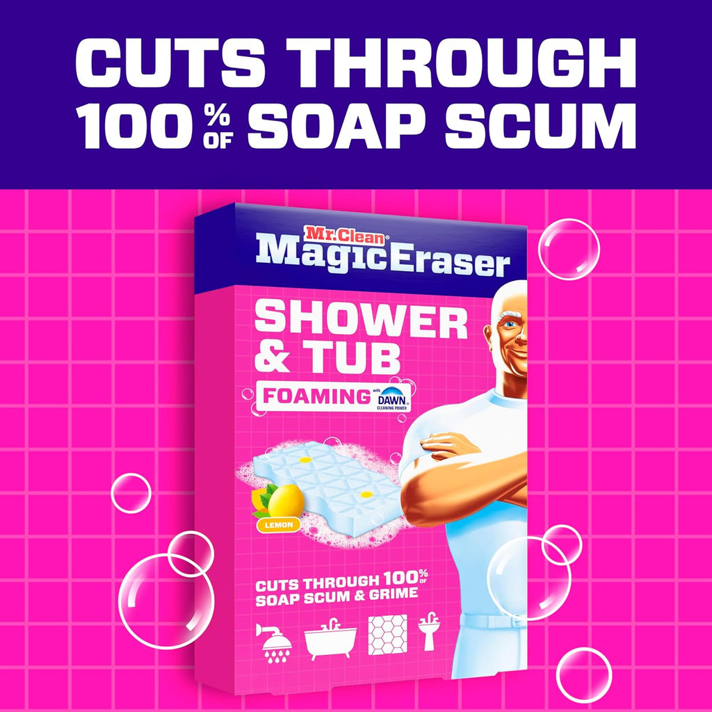 Mr. Clean Magic Eraser Sponge - Powerful Soap Scum Remover for Bathroom & Shower | 8 Count with Lemon Scent