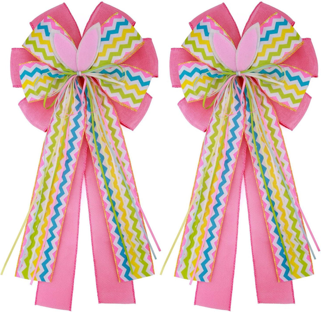 Meseey Large Easter Burlap Bow - 20 x 10 Inch Spring Bunny Rabbit Wreaths for Home Decor | Gift Wrapping & Tree Topper