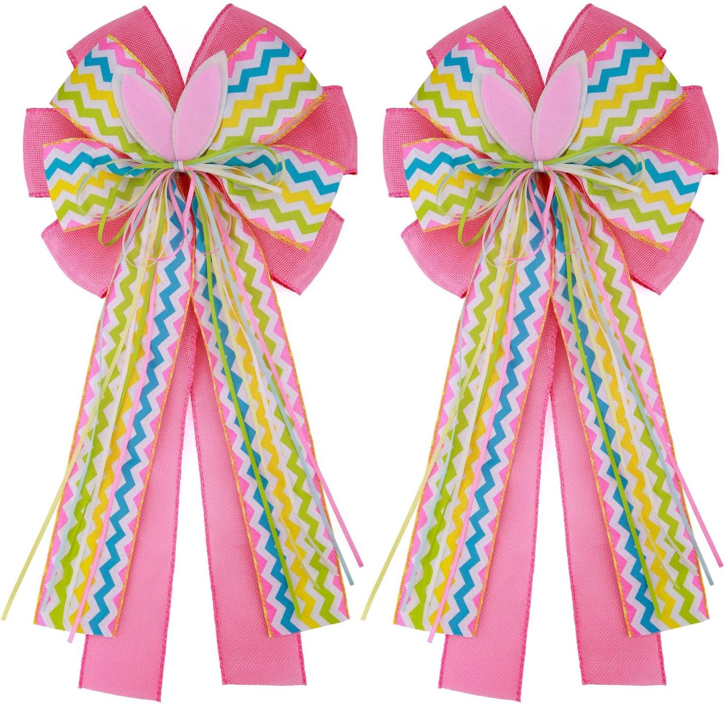 Meseey Large Easter Burlap Bow - 20 x 10 Inch Spring Bunny Rabbit Wreaths for Home Decor | Gift Wrapping & Tree Topper