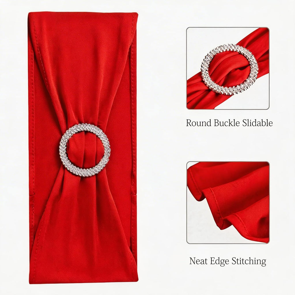 Skiennix Red Spandex Chair Sashes - Pack of 50 for Weddings, Parties, and Events | Elegant Decorations