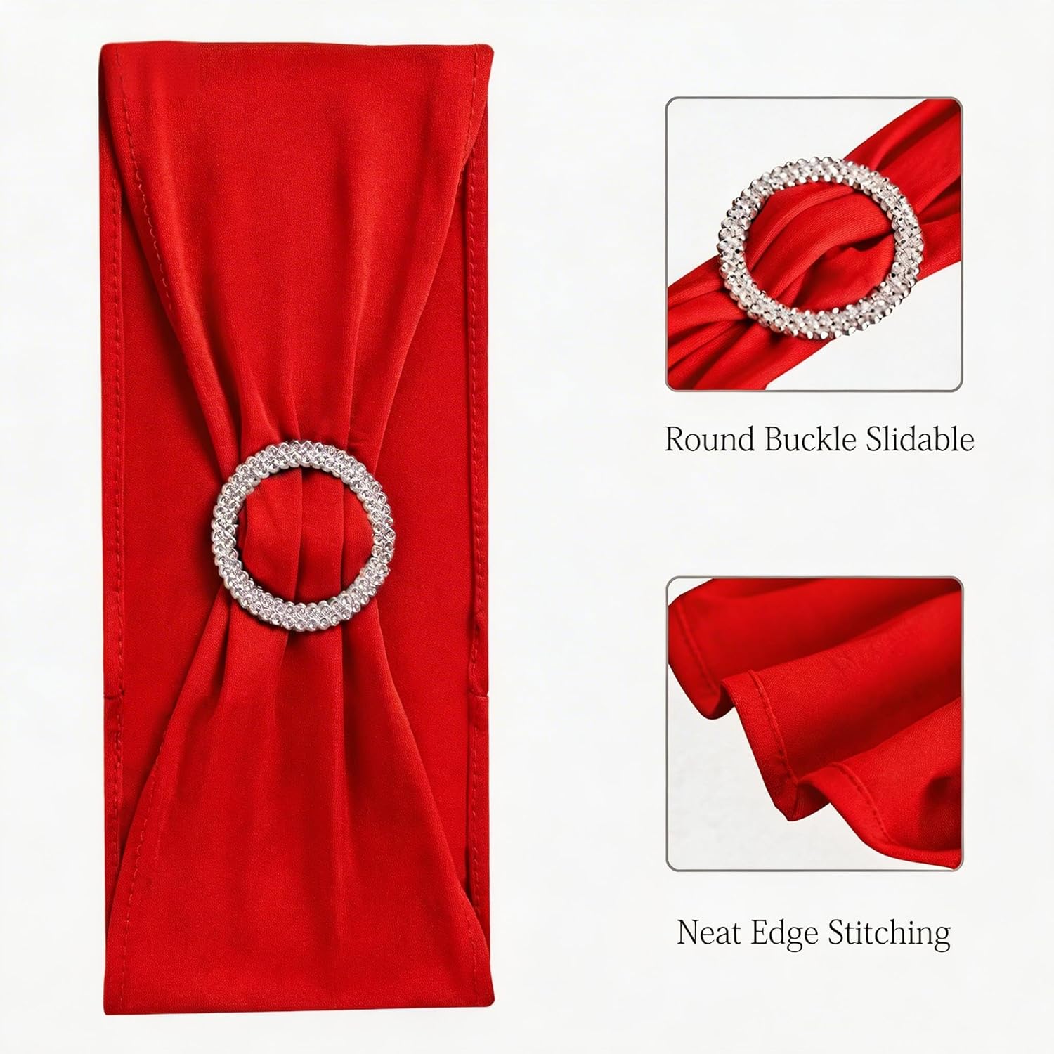 Skiennix Red Spandex Chair Sashes - Pack of 50 for Weddings, Parties, and Events | Elegant Decorations