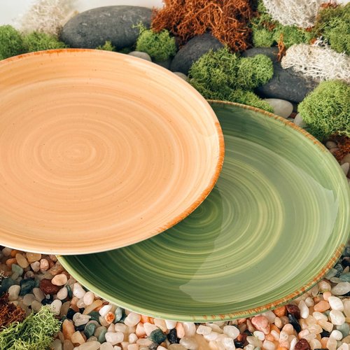 MORA Ceramic Helix Swirl Dinner Plates Set of 6, 10in Modern Spiral Porcelain Dish Dinnerware for Kitchen, Serving & Restaurants - Dishwasher, Microwave, Freezer, Oven Safe Dishware - Earth Colors