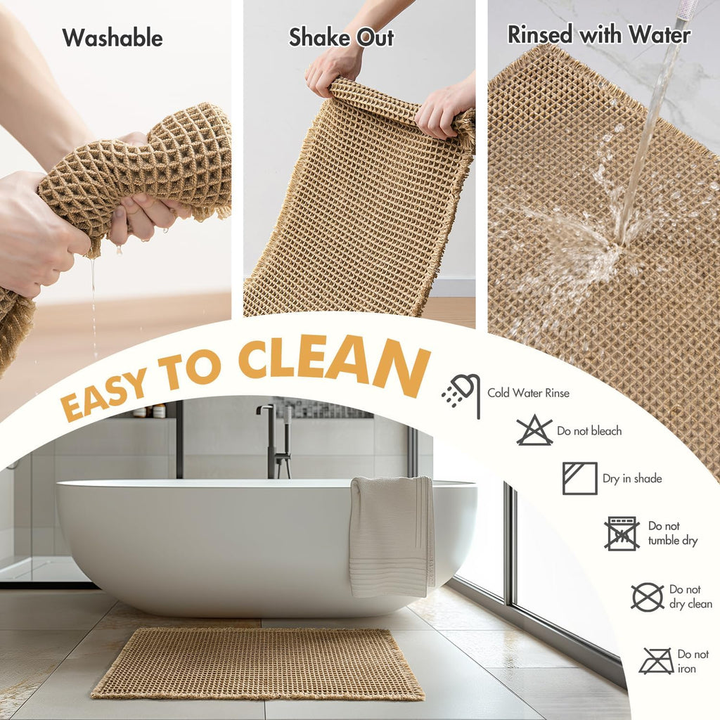 MIULEE Waffle Bathroom Rugs Set of 2 - Non-Slip, Super Absorbent & Ultra Soft | Brown, 18x30 Inch