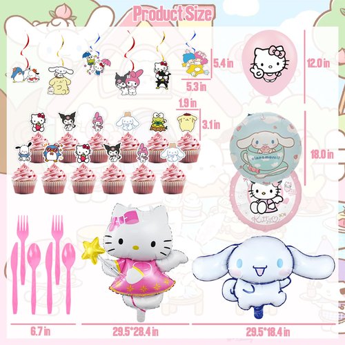 Kawaii Birthday Decorations, Cute Party Favors, Party Supplies Set Include Banner, Foil Balloons, Tablecloth, Backdrop, Cake Toppers.