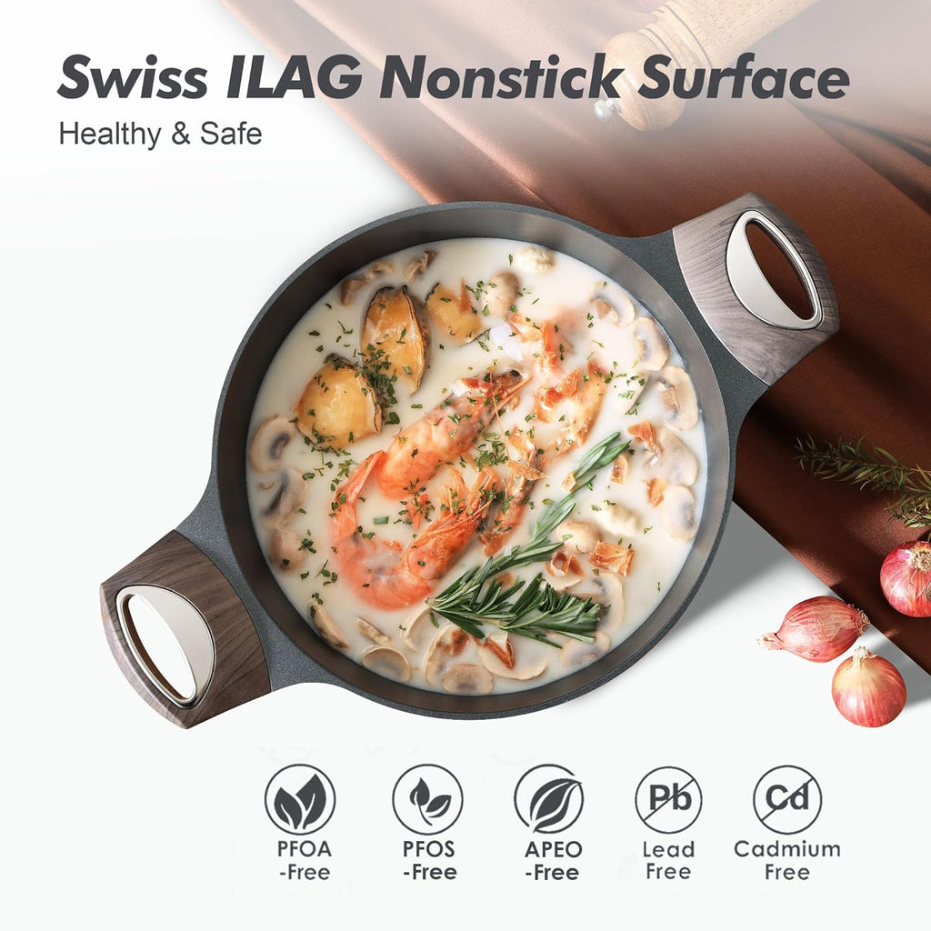 SENSARTE Nonstick Frying Pan Skillet with Lid - PFOA Free 8-Inch & 4.5QT Stock Pot | Induction Compatible