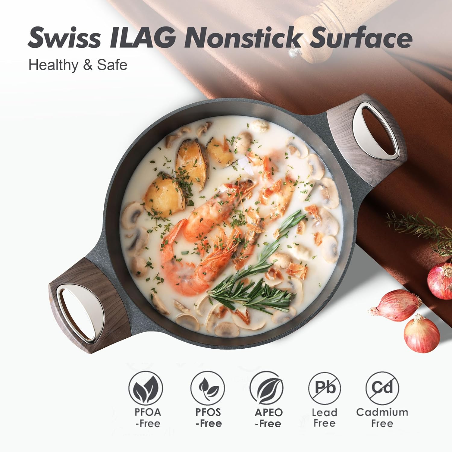 SENSARTE Nonstick Frying Pan Skillet with Lid - PFOA Free 8-Inch & 4.5QT Stock Pot | Induction Compatible