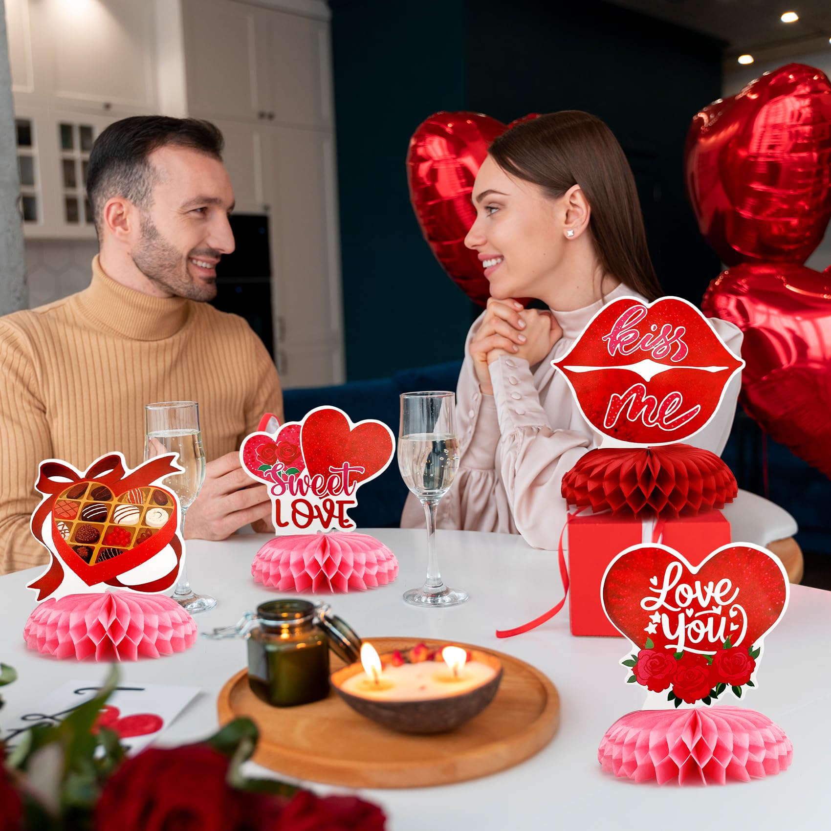 Valentines Day Honeycomb Centerpieces for Tables, 9Pcs Valentines Table Decorations Honeycomb Centerpiece, Red Heart 3D Centerpiece Table Decoration for Birthday Home Valentine's Party Decor Supplies