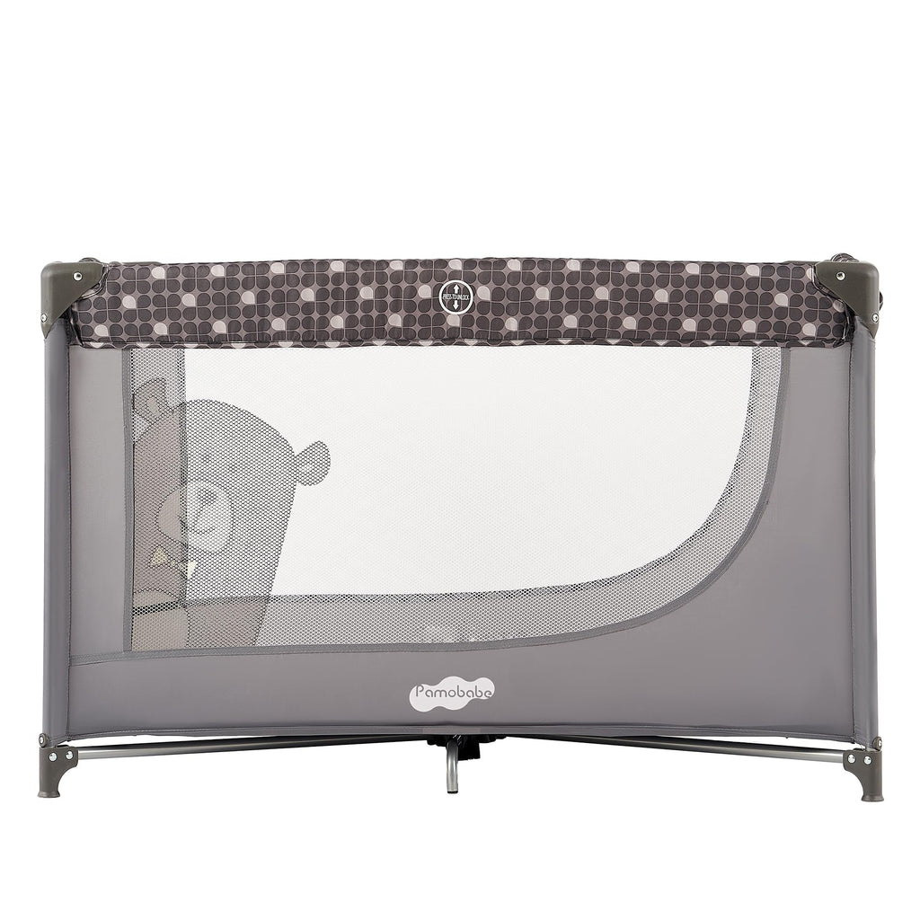 Pamo Babe Compact Pack and Play - Portable Crib for Baby, Lightweight Foldable Travel Playard with Mattress Pad & Carry Bag, Safe Breathable Travel Bed for Home, Trips & Family Visits, Cute Pattern