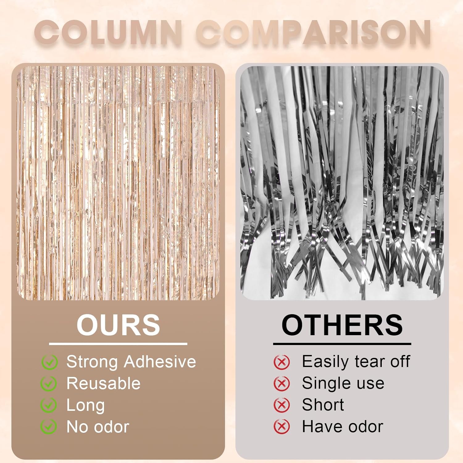 Voircoloria 3 Pack | 3.3 x 8.2 Ft Laser Champagne Foil Fringe Backdrop Curtains - Perfect for Parties & Events
