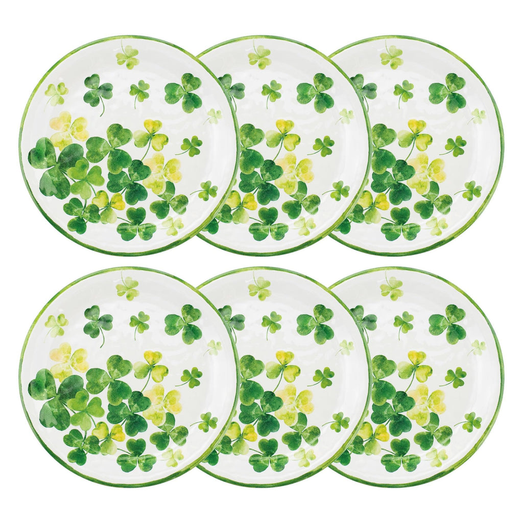 UP UPware Shamrocks Melamine Salad Plate Set, Round Plates for Risotto, Pasta, and Salad, BPA-Free, Dishwasher Safe, Green, 9 Inch, Set of 6