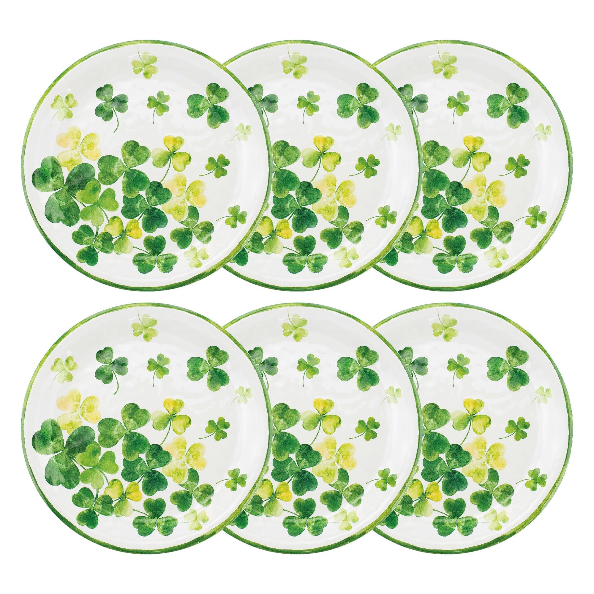UP UPware Shamrocks Melamine Salad Plate Set, Round Plates for Risotto, Pasta, and Salad, BPA-Free, Dishwasher Safe, Green, 9 Inch, Set of 6