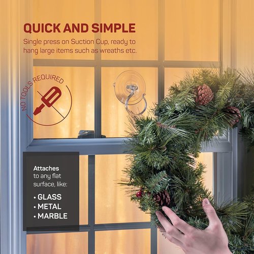Christmas Wreath Hanger - Heavy Duty Suction Holders for Glass Doors | Set of 2, Supports Up to 10 lbs