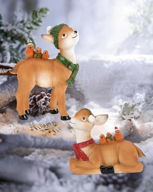 iStatue Buck and Doe Deer Set - 5.5'' Tall Hand-Painted Resin Reindeer Figures for Christmas Home Decor