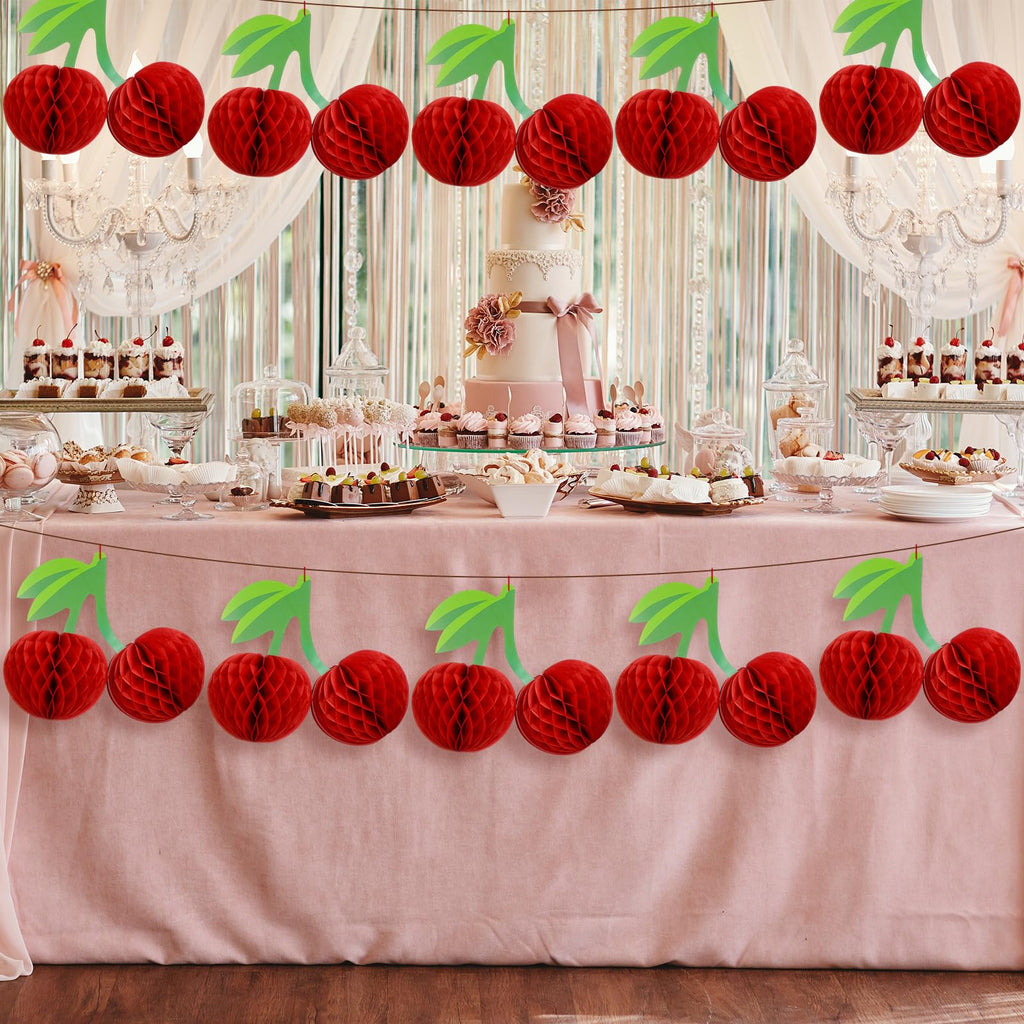 Sonwyoung Cherry Birthday Party Decorations Hanging Paper Honeycomb Cherry Table Centerpieces Paper Lanterns for Ceiling Fruit Party Decor(Red)