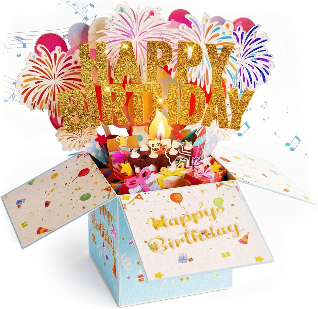 Pop Up Birthday Cards - Large 3D Design with Blowable Lights & Music | Fun Gifts for All Ages