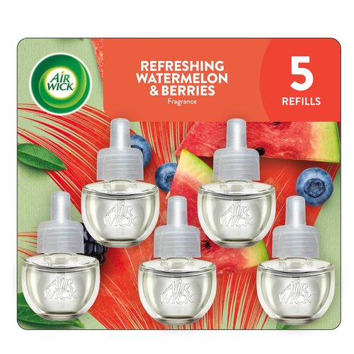 Air Wick Plug in Scented Oil Refill, 5 ct, Fresh Watermelon & Berries, Air Freshener, Essential Oils, Spring Collection