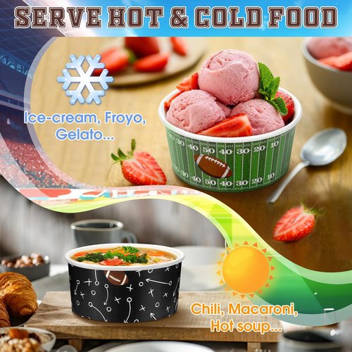 Kochorie 100 Pack Football Snack Bowl Party Supplies 12oz Paper Ice Cream Cups Disposable Soup Chili Bowl for BBQ Picnic Sports Events Household Birthday Party Supplies