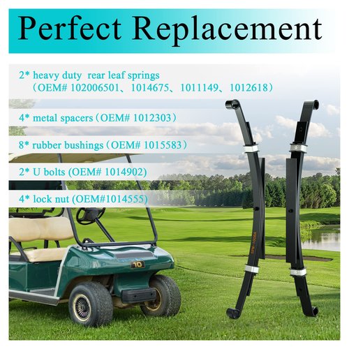9.99WORLD MALL Golf Cart Heavy Duty Rear Leaf Springs Kit with Bushings & Sleeves, Replacement for Club Car DS 1982-Up Gas & Electric, OEM# 1014675, 1012303, 105583