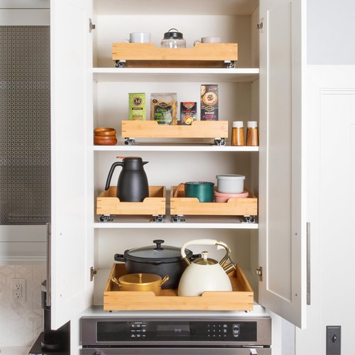 HOLDN’ STORAGE Bamboo Wooden Pull out Cabinet Organizer 24"W x 21"D Requires At Least a 25.25"W x 21"D Cabinet Opening W/Lifetime Limited Warranty, Bamboo Tray and Heavy Gauge Metal Rails