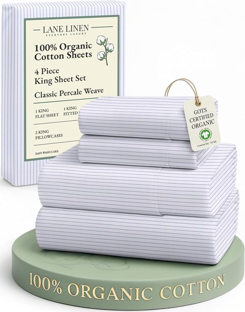 LANE LINEN King Bed Sheets Set - Eco-Friendly 100% Organic Cotton, Soft & Comfy with 15" Deep Pockets