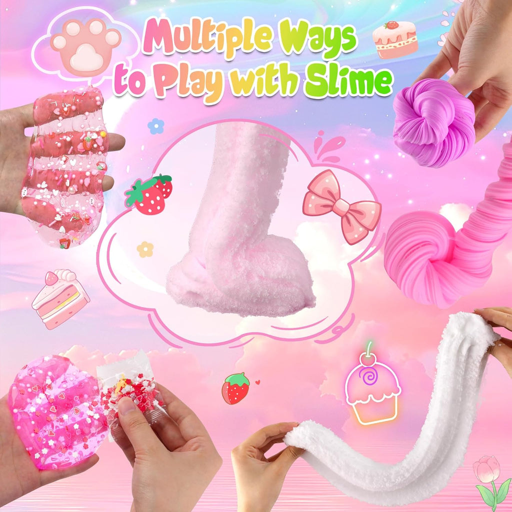 Skiennix 6-Pack Cloud Slime Kit - Fun Pink Slime Toys for Kids Ages 8-12 | Perfect Birthday Party Goodie Bag