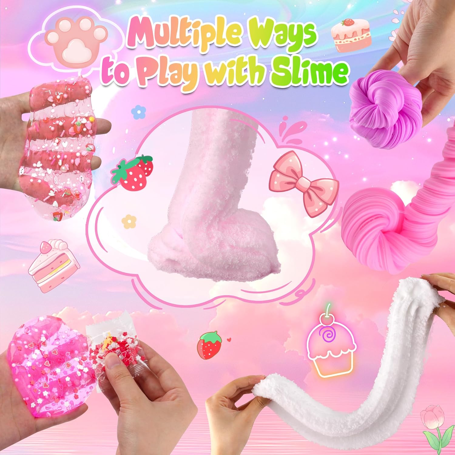 Skiennix 6-Pack Cloud Slime Kit - Fun Pink Slime Toys for Kids Ages 8-12 | Perfect Birthday Party Goodie Bag
