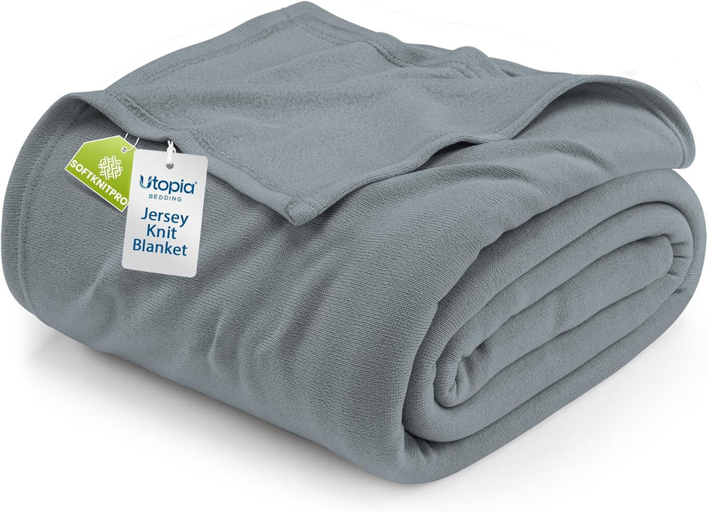 Utopia Bedding Knit Blanket - Soft Lightweight Jersey Blanket | Queen Size 90x90 Inches, Grey