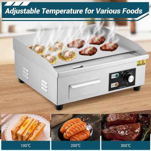 Stainless Steel Electric Griddle, 18 in Commercial Flat Top Grill, 1600W Non-Stick Teppanyaki Griddle with 2 Shovels & 2 Brushes, 122-572°F Adjustable Temperature for Kitchen, BBQ