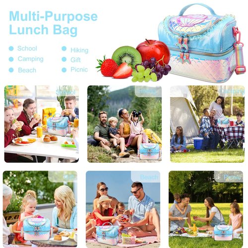 RHCPFOVR Kids Lunch Bag - Double - Decker Cooler Insulated Lunch Box for Boys Girls Women,Washable Lunch Bag with Strap and Reusable Toddler Lunchbox for School and Daycare