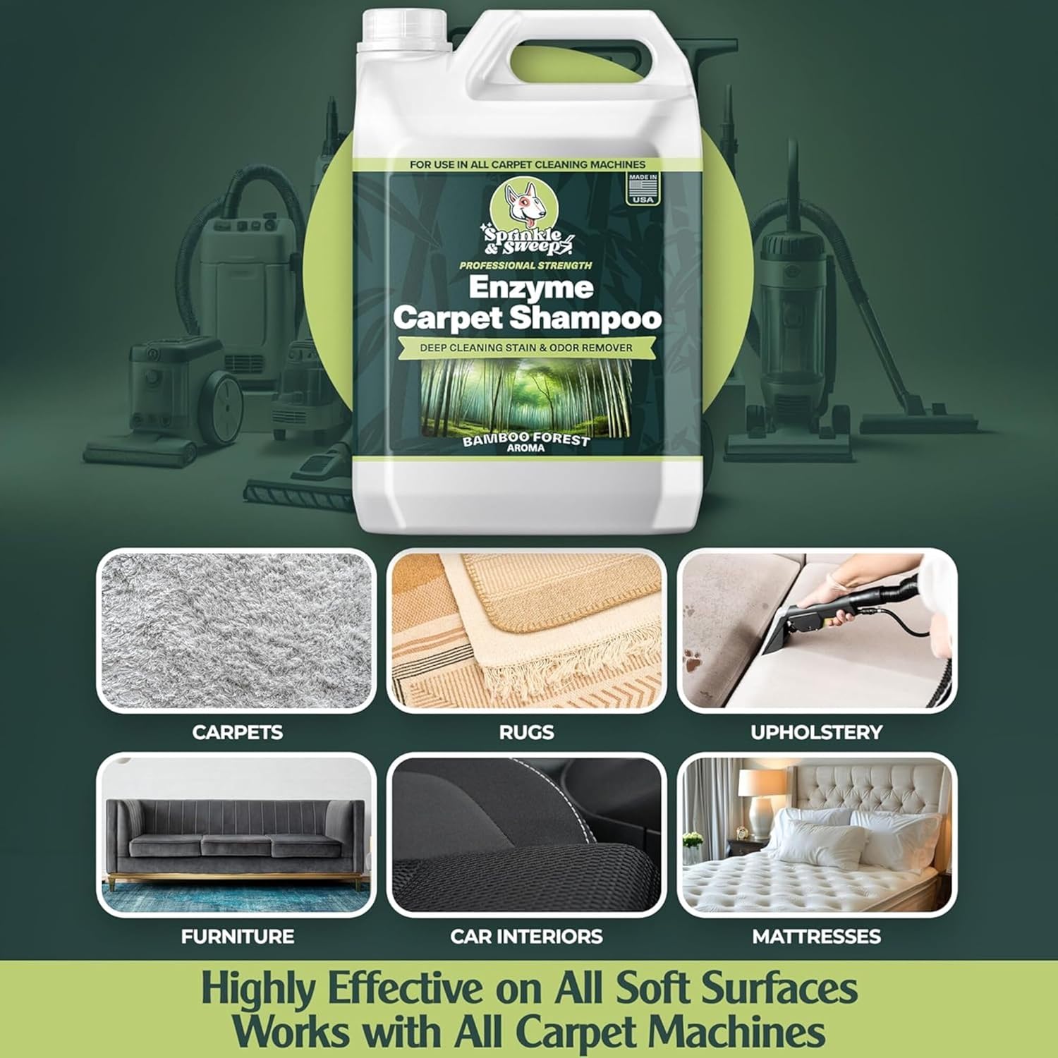 Sprinkle & Sweep Enzyme Carpet Shampoo - 64oz Deep Cleaning Pet Stain & Odor Remover for Dogs & Cats