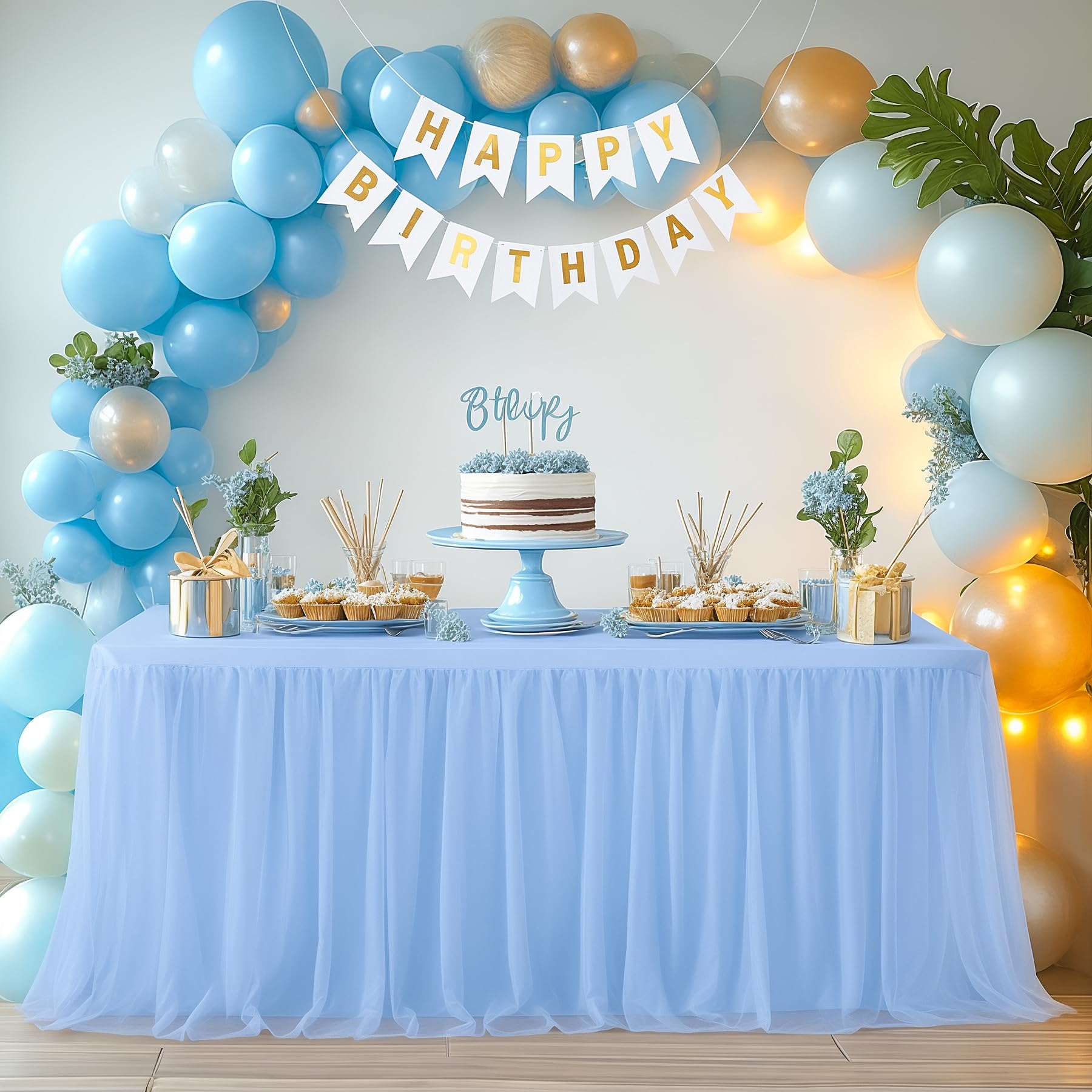 HB HBB MAGIC Baby Blue Tablecloths 8 Foot Rectangle Tulle Table Skirt Rectangle Tables 8ft Fitted Spandex Table Covers Light Blue Tablecloth