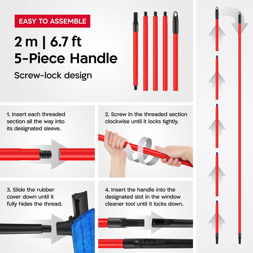 Tyroler Professional Window Squeegee for Home, 12"-80" Long Squeegee for Window Cleaning, 2-in-1 Window Cleaning Squeegee Kit, Indoor & Outdoor Window Cleaner Tool for High Windows & Glass (12"-80")
