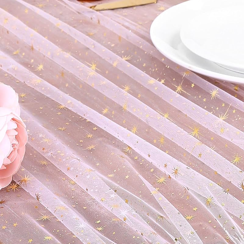 Pink Gold Gauze Table Runner 3pcs - Pink Gold Sparkling Cheesecloth Party Centerpieces (Variation: Pink Gold+29"x120" 3pcs)
