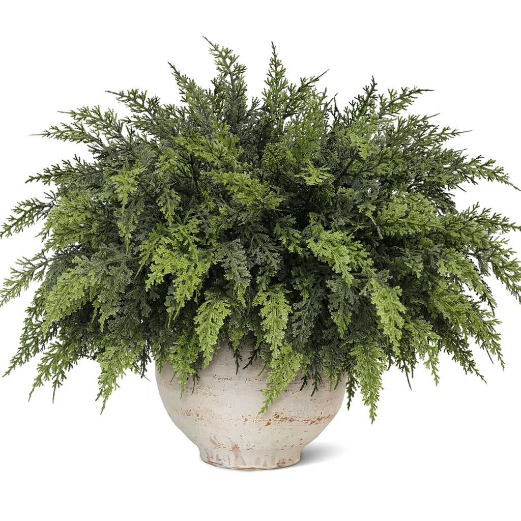 Juxdp Real Touch Christmas Cedar Branches-18 Inches, Artificial Cedar Branch Faux Greenery Plants Stem Fake Pine Picks for Vase DIY Crafts Garland Wreath Xmas Indoor Outdoor Decor (12 Pcs)